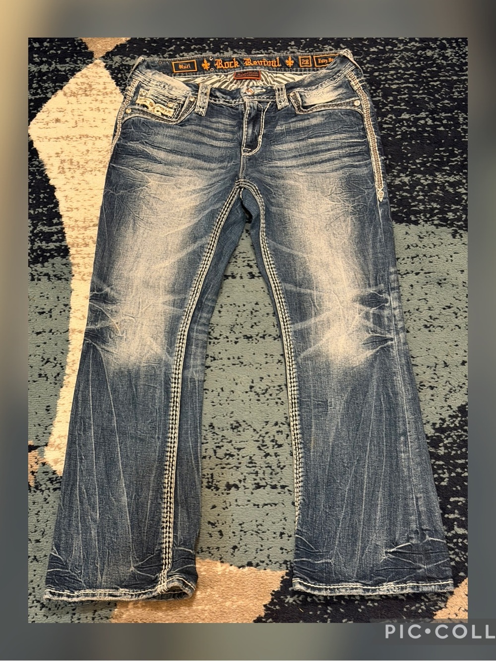 Womens Rock Revival Nuri Bootcut Jeans Y2K Bling Rhinestone Western Thick Stitch